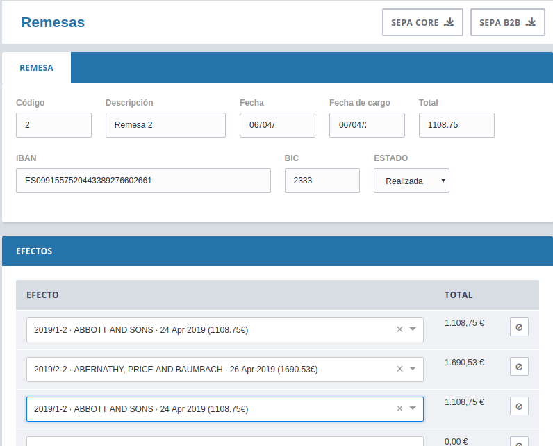 capture of bank remittances with SEPA CORE and SEPA B2B direct debit receipts